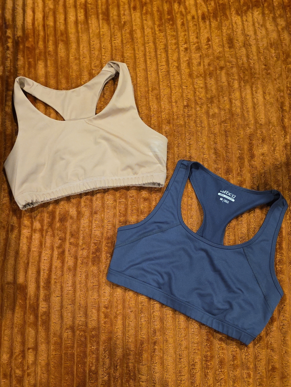 Racerback Sports Bras in Navy and Beige